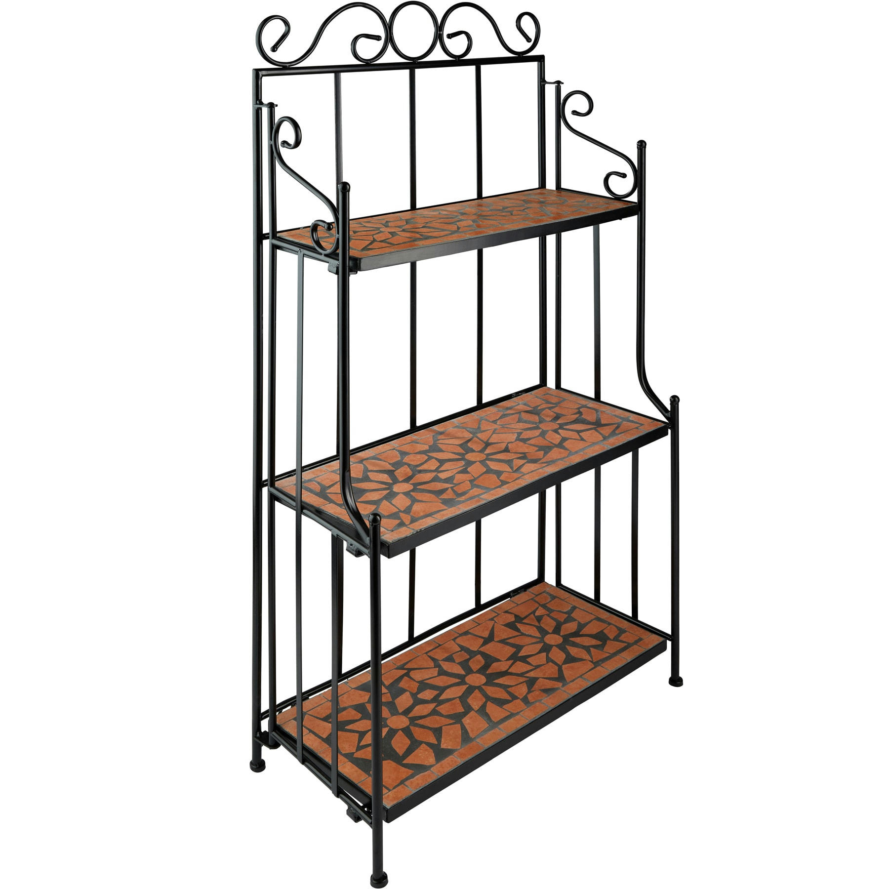 - Etagère pour plantes mosaïque 3 niveaux marron terracotta