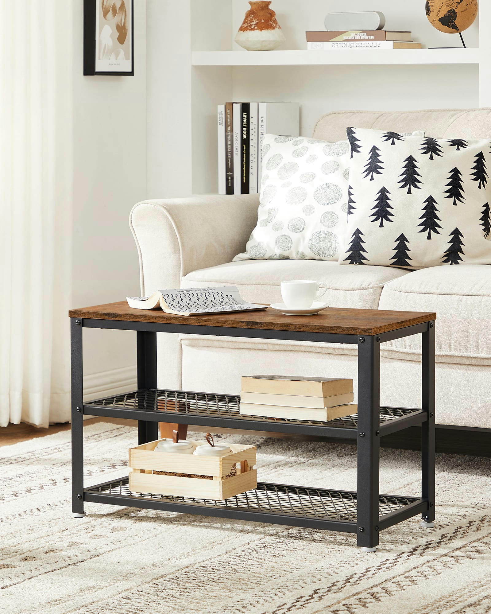 - Banc à chaussures 73 x 30 x 45 cm marron rustique et noir