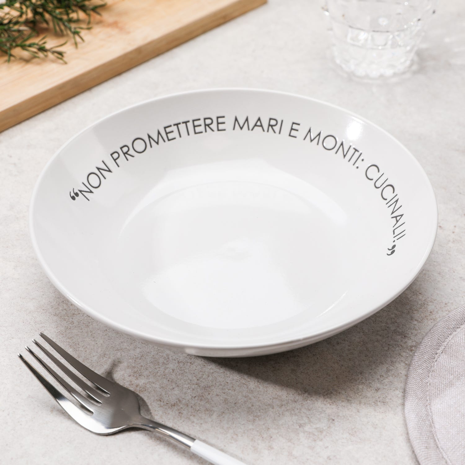 Piatto fondo bianco con scritta 20 cm in stoneware