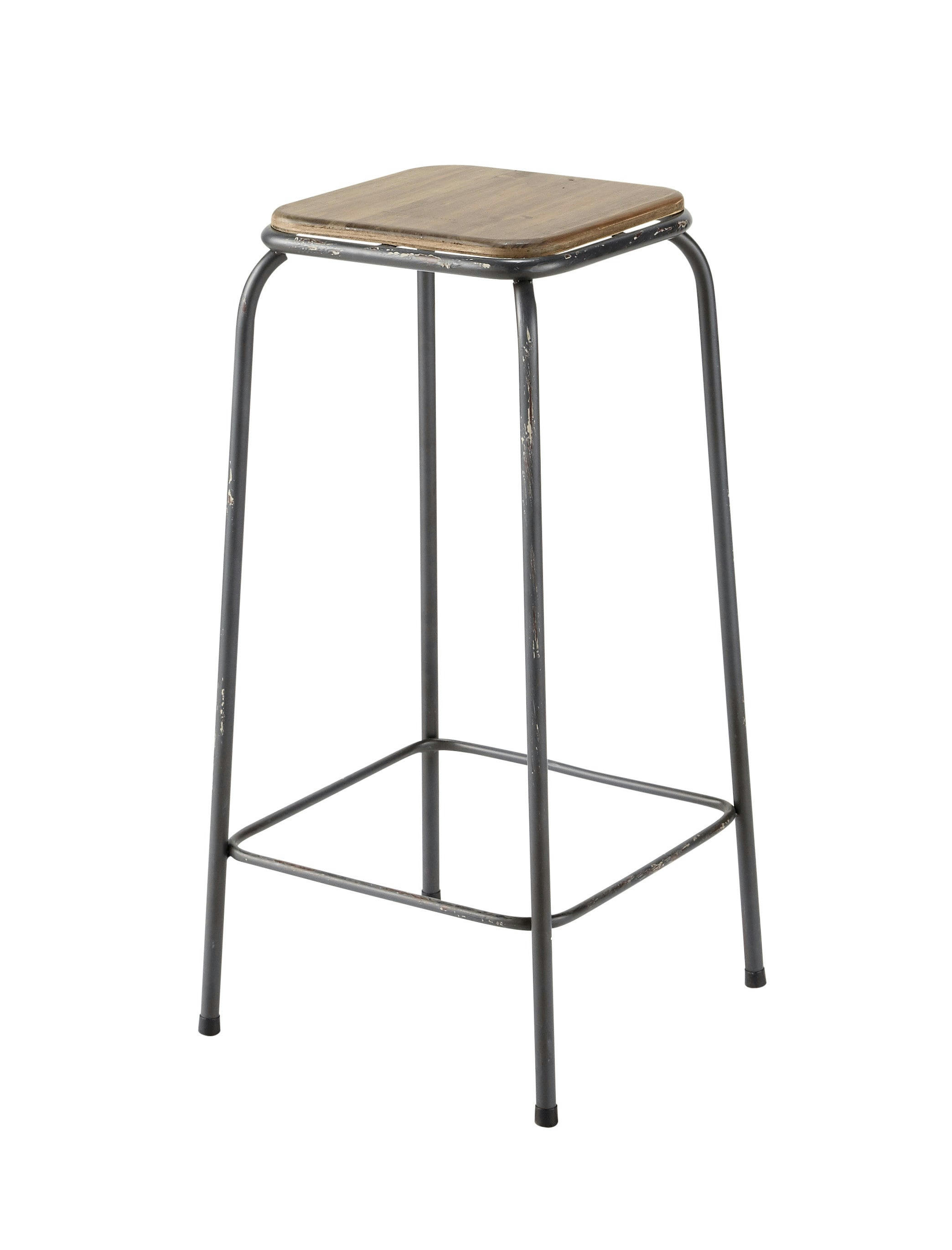 Kraft - Tabourets de bar en bois de sapin et métal noir (x2) H75