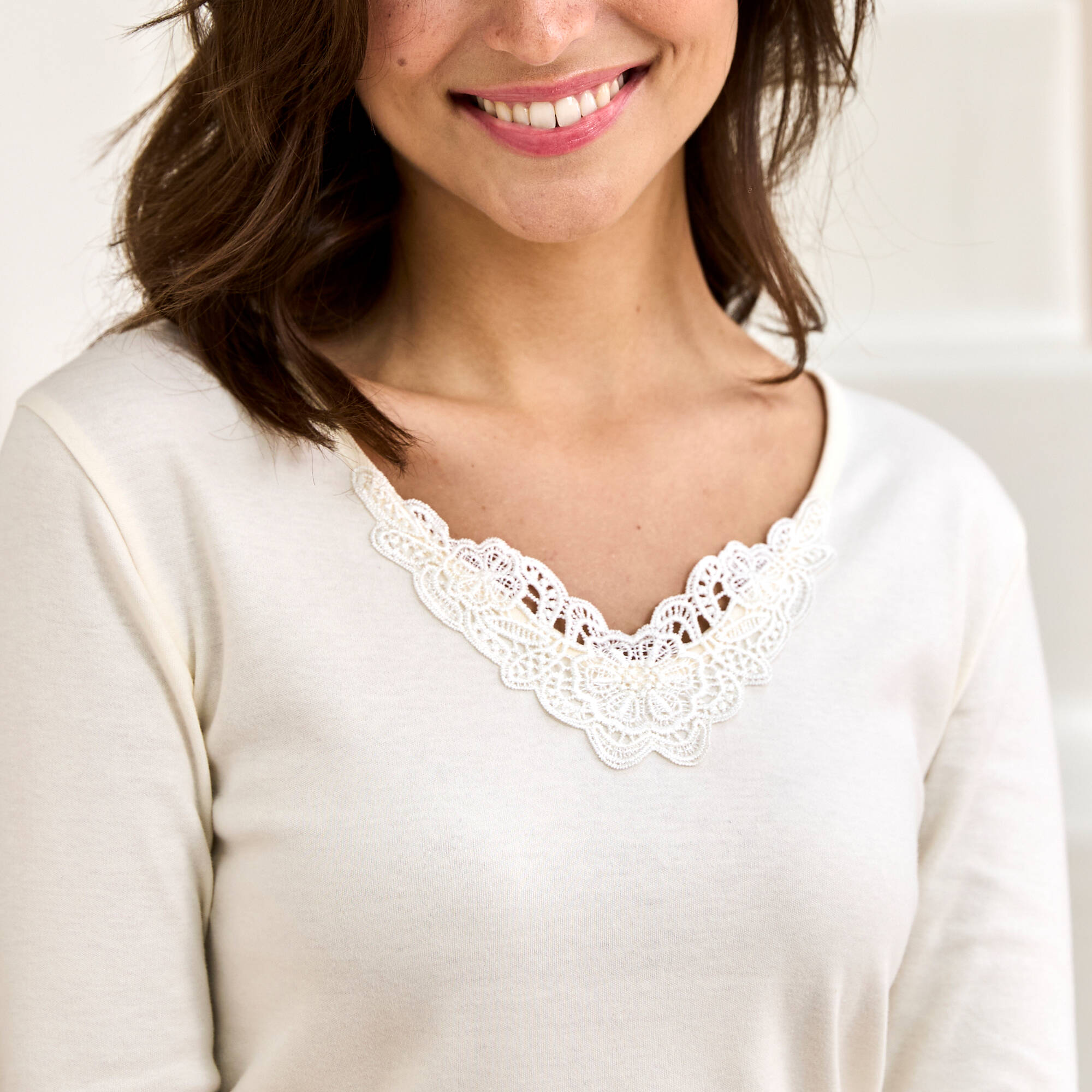 T-shirt chaleur manches longues col en dentelle - lot de 2