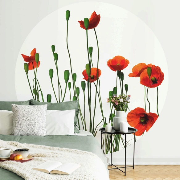 Vliestapete »Runde Vliestapete«, Kadam Rote MohnBlumen Mohn, mehrfarbig, matt