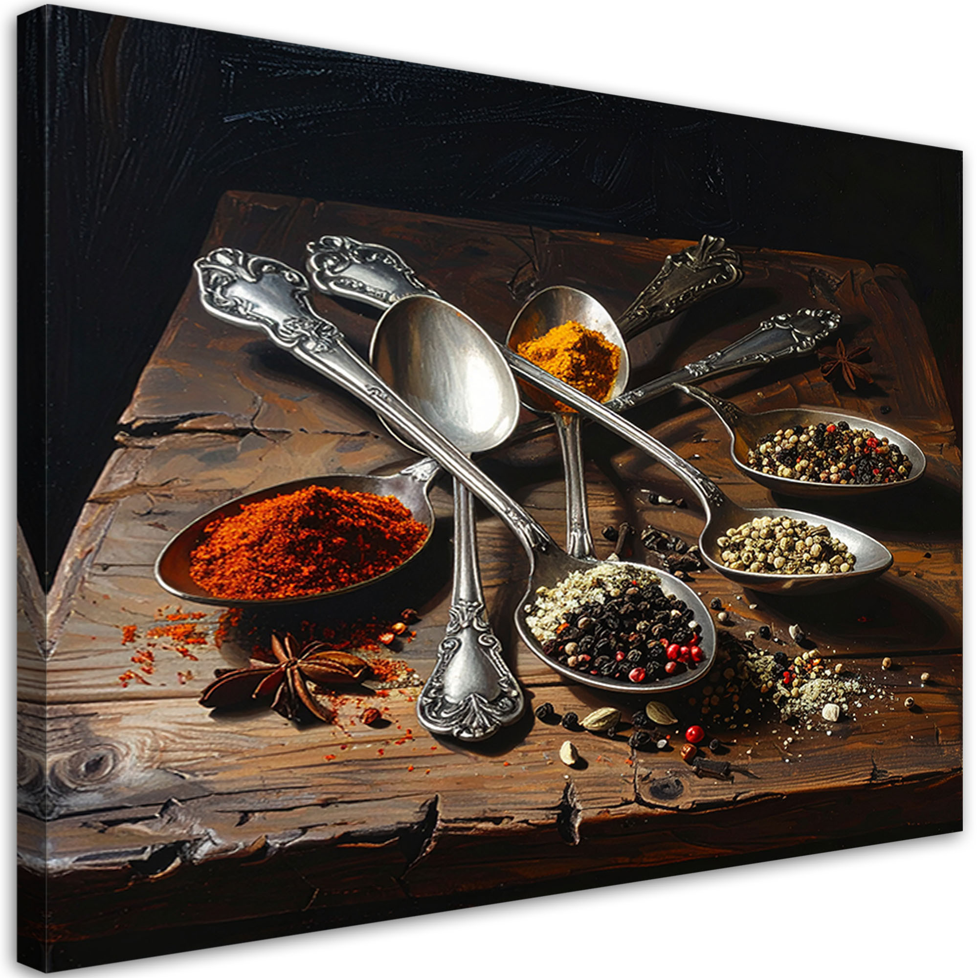Obraz do kuchni restauracji baru jadalni, Przyprawy na srebrnych 30x20