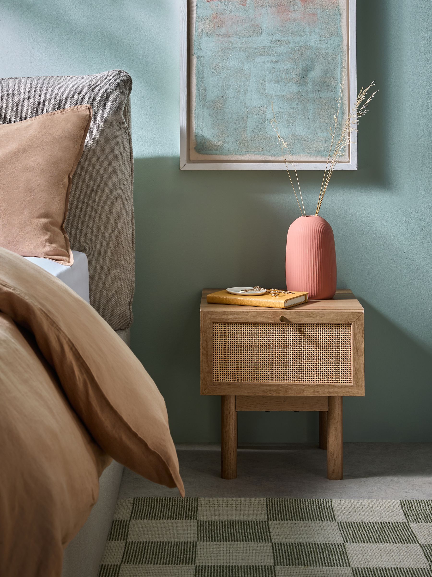 Pavia Rattan Bedside Table in Oak Effect