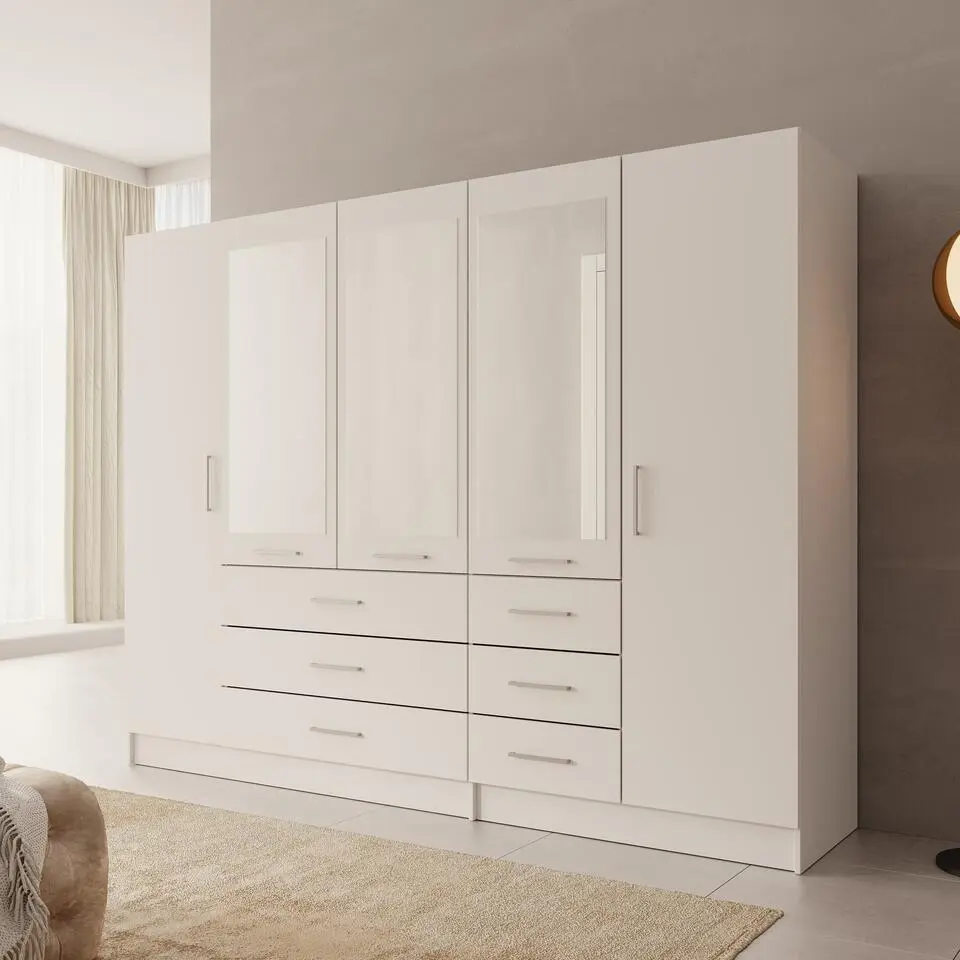 Meubella - Komodo - Kledingkast met 5 deuren - Wit - 250x61x201 cm