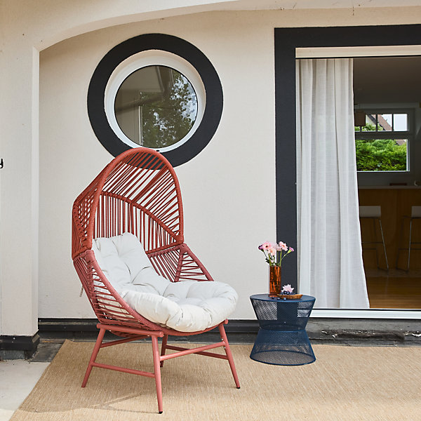 Fauteuil oeuf de jardin acier et résine tressée terracotta - Ovoa