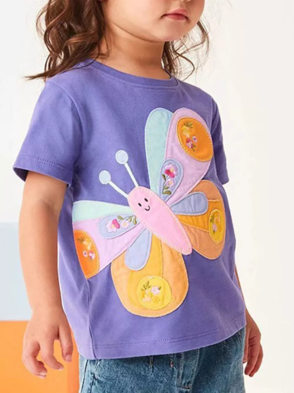 Children's Butterfly Embroidered Short Sleeve T-Shirt