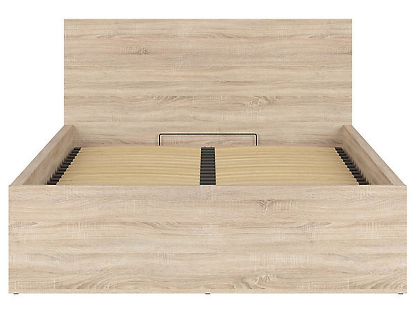 Lit adule 140x200 Lit coffre 2 places avec sommier et rangement, coloris chêne Sonoma - L. 204,5 x P. 149 x H. 95/40,5 cm
