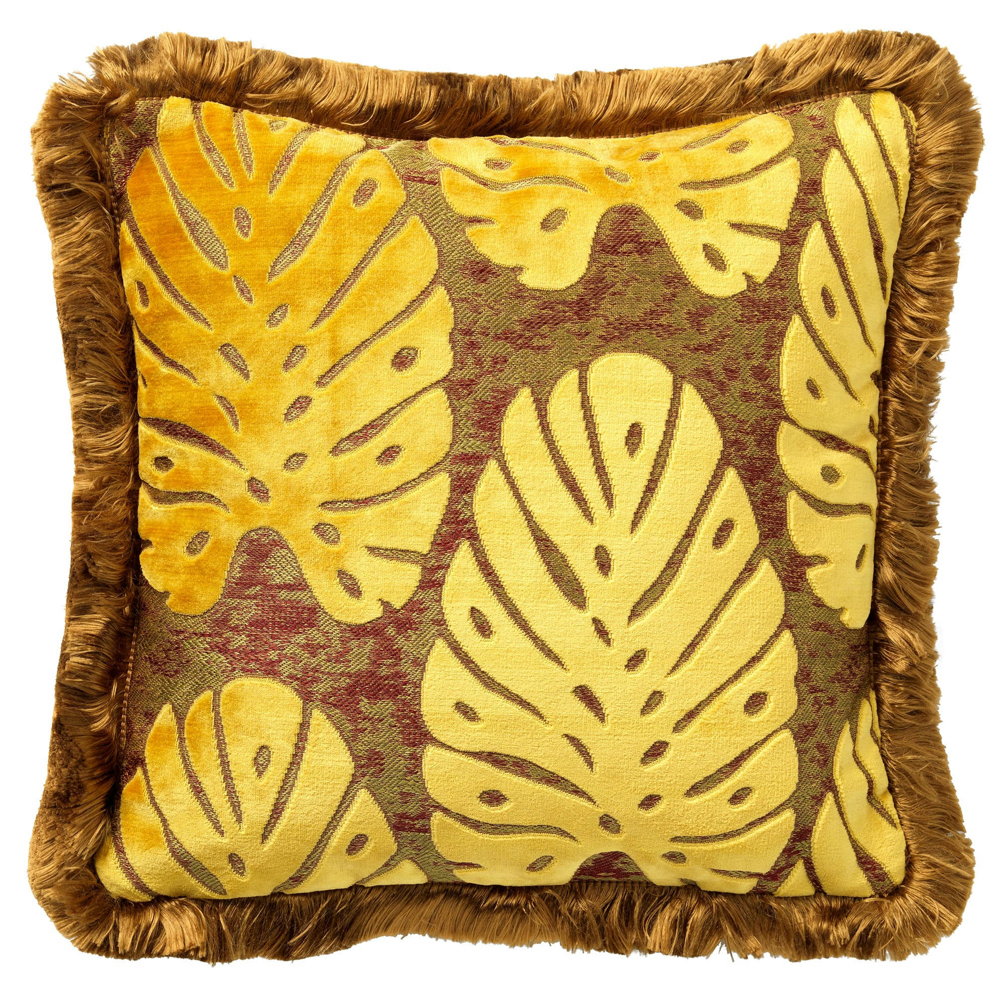 - Coussin jaune en velours 45x45 cm avec motif fleuri