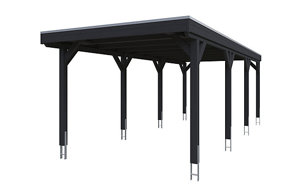 Carport SKAN HOLZ Grunewald 321 x 796 cm planches de toit et EPDM, traitement coloré anthracite