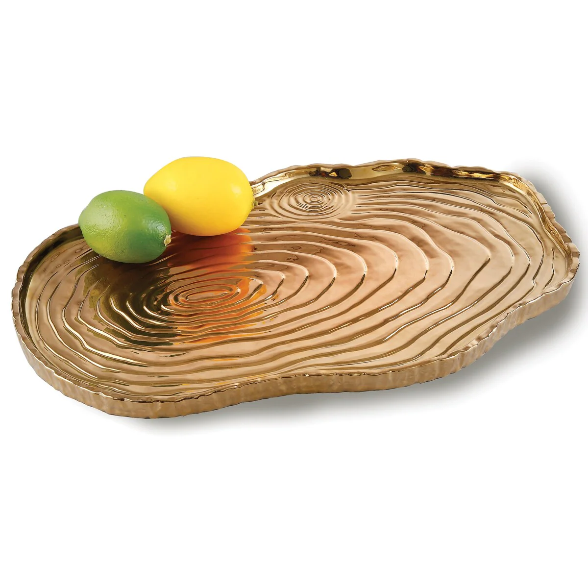 Botanic Collection Titanium Porcelain Bark Tray 16 x 10 Gold