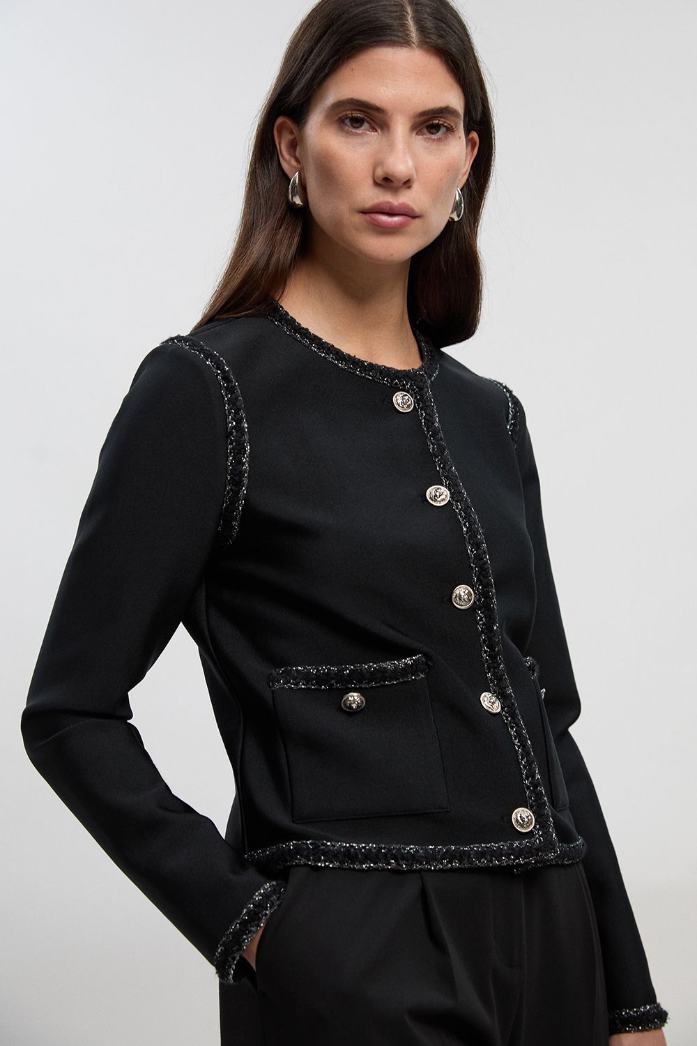 KarenMillen Figure Form Bandage Trim Detail Knit Jacket