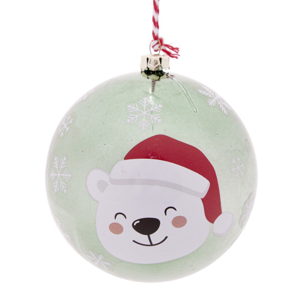 Boule de No&euml;l fantaisie à suspendre plastique décoré Ø8cm (3 modèles)
