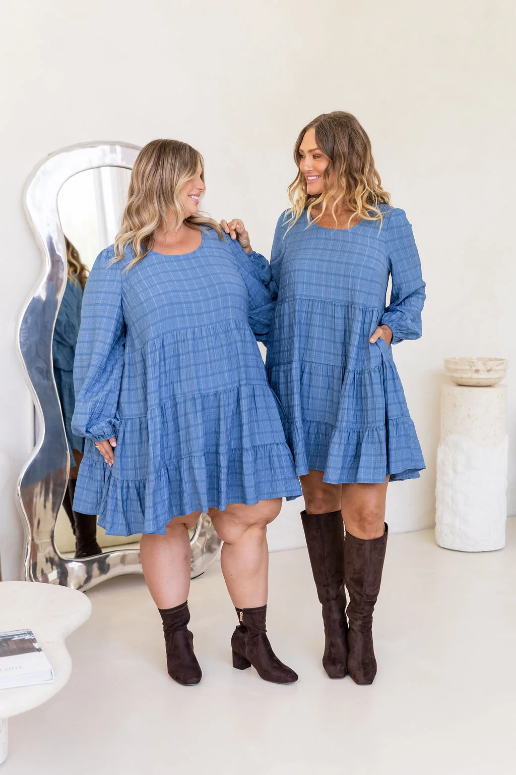 Long Sleeve Greta Dress in Denim Blue