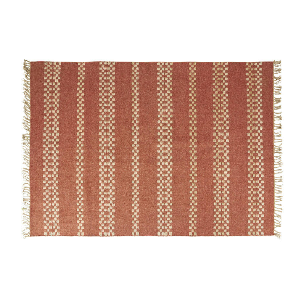 ARADAS - Tapis en laine, coton et jute tissés à motifs brique et beiges 140x200