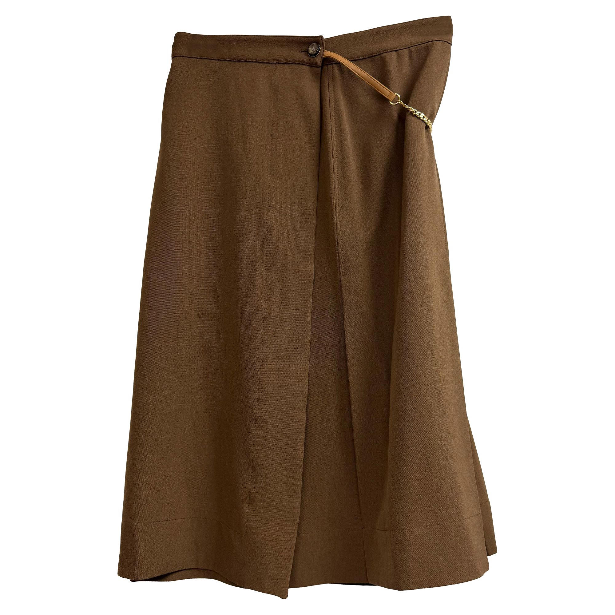 Victoria Beckham Preloved Embellished Pleated Midi Skirt in Brown Virgin Wool