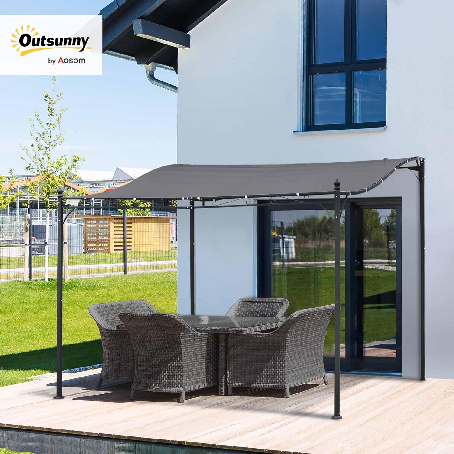 Outsunny 10' x 10' Steel Outdoor Pergola Gazebo, Patio Canopy with Weather-Resistant Fabric and Drainage Holes for Backyard, Deck, Garden, Gray