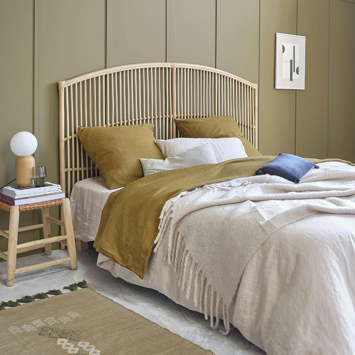 BOHO - Tête de lit haute en rotin L180