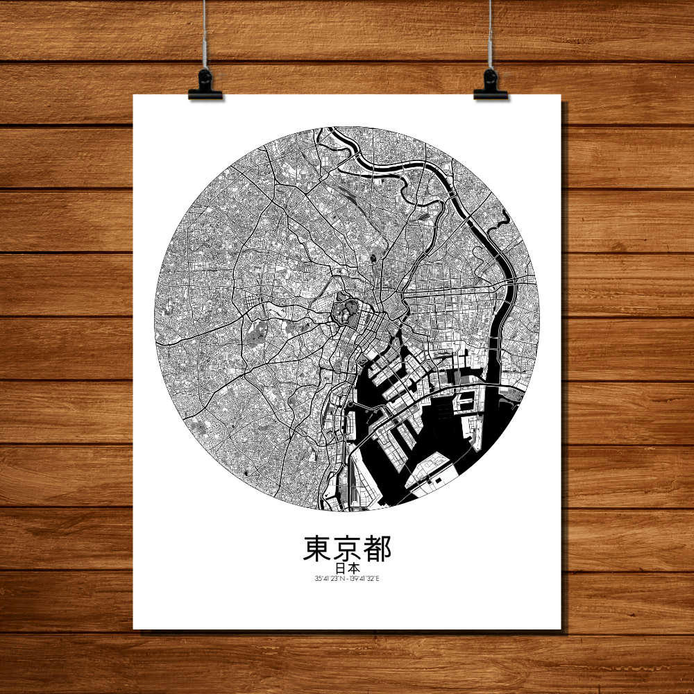 - Affiche Tokyo Carte ronde 40x50