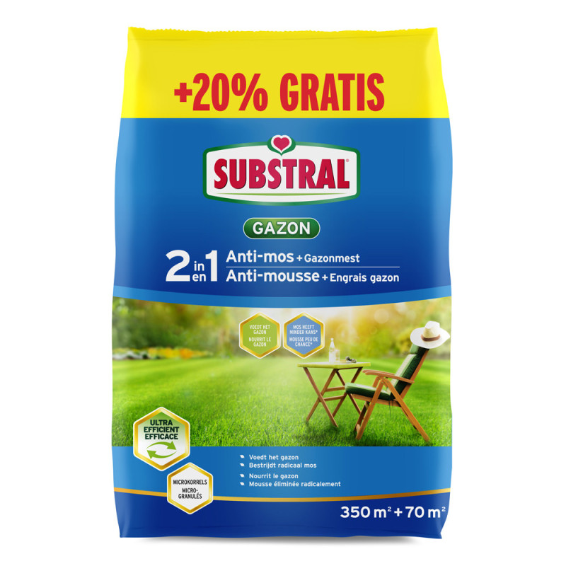 Engrais gazon 2-en-1 avec anti-mousse 14,7 kg (350   70 m² gratuit) SUBSTRAL