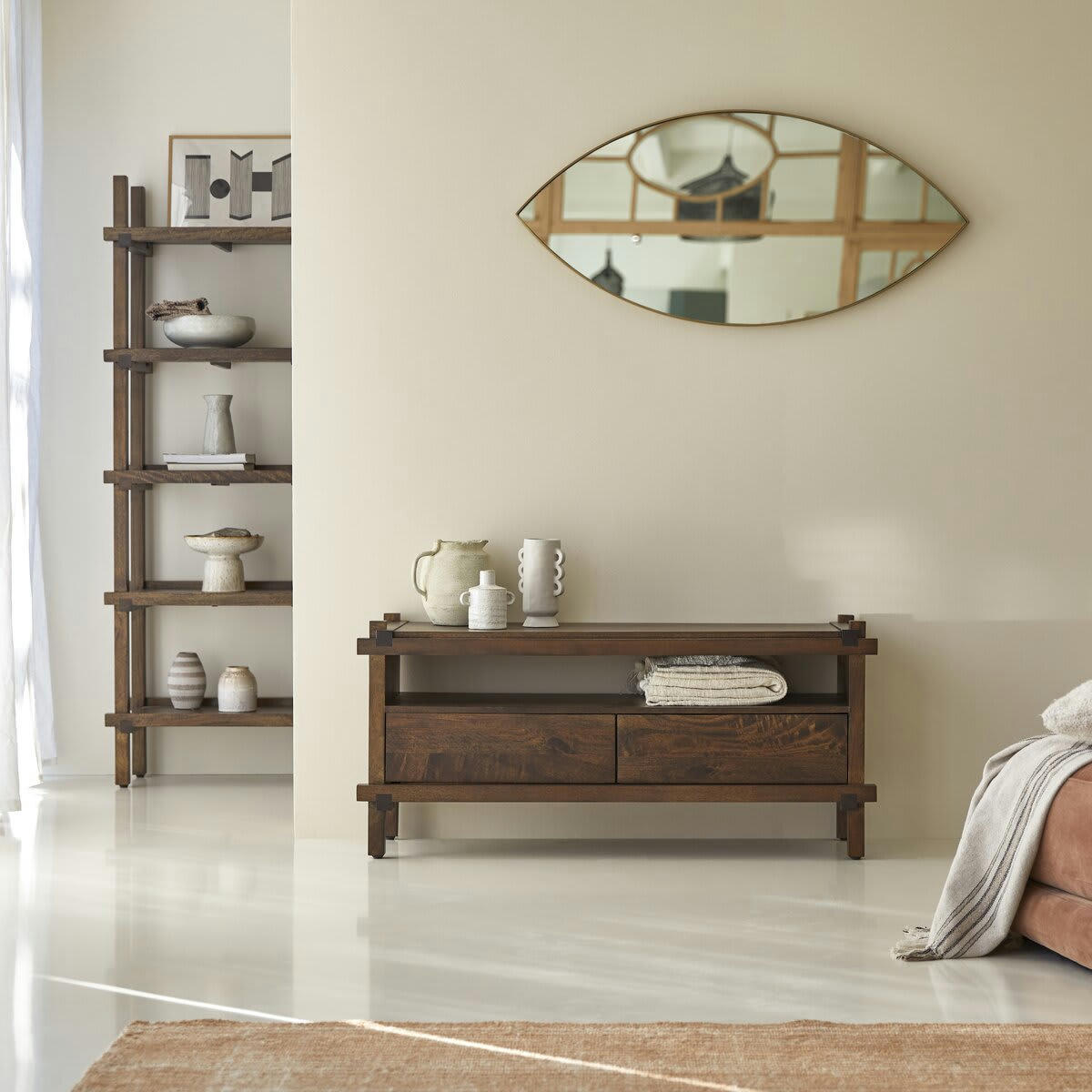 ARKO - Meuble TV 2 tiroirs en manguier massif 120 cm