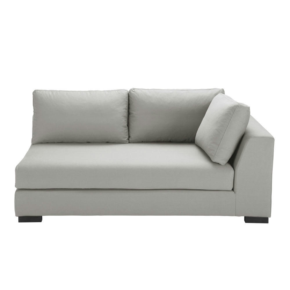 Terence - Accoudoir droit pour canapé convertible modulable 2 places en toile gris clair, matelas 10 cm