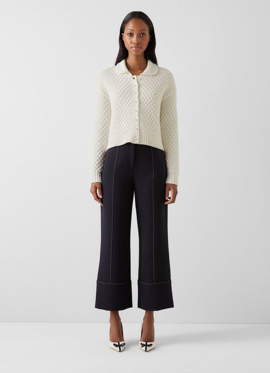 Clo Cream Pearl Knitted Cotton Cardigan