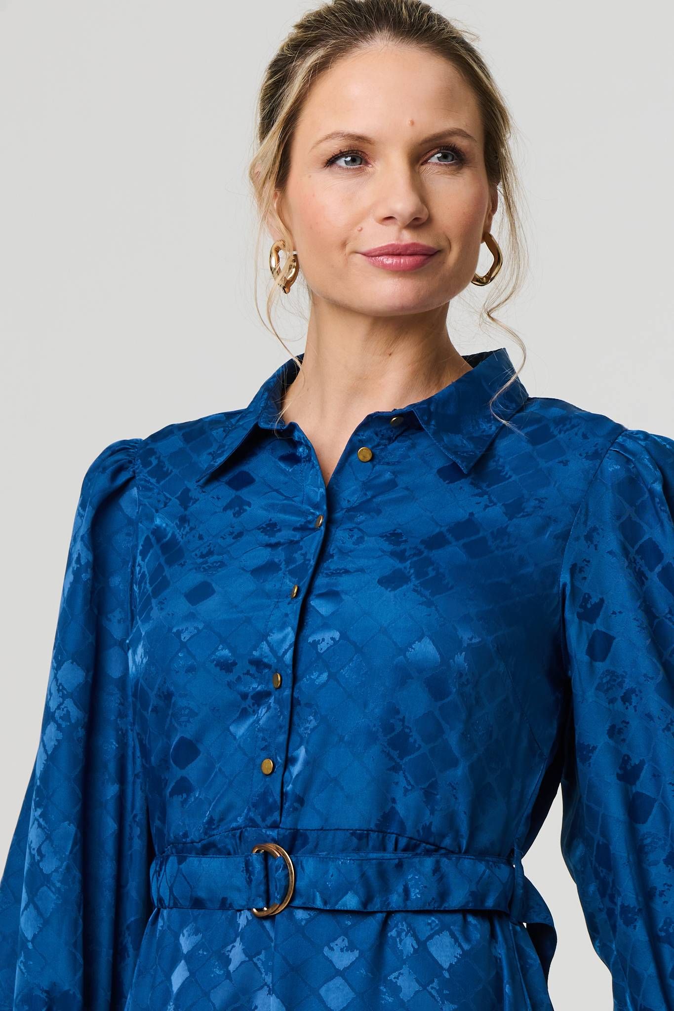Izabel London Metallic Puff Sleeve Maxi Shirt Dress