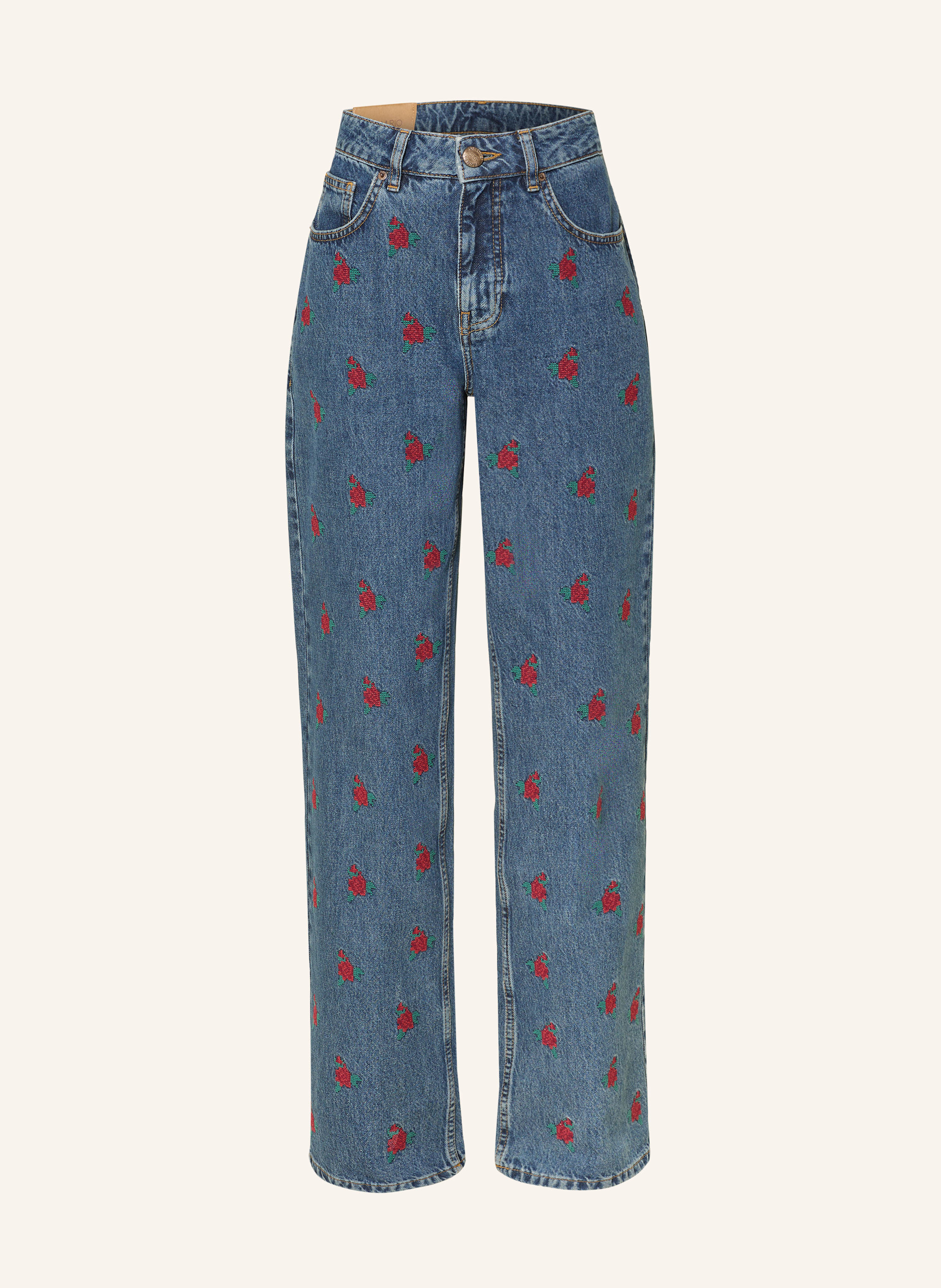 FARM RIO Straight Jeans FLOWER EMBROIDERED
