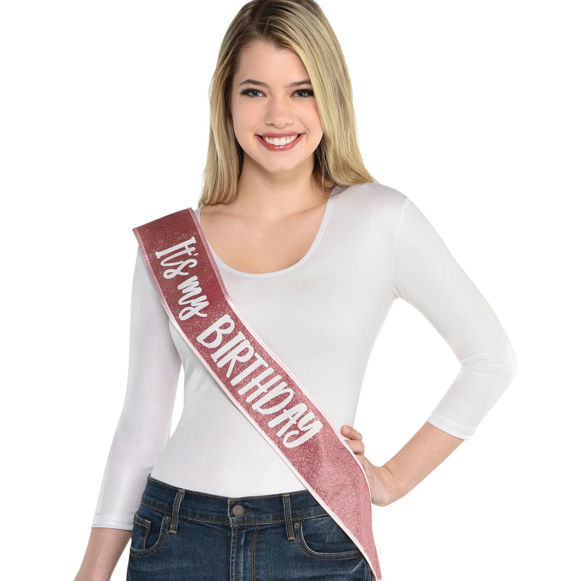 It's My Birthday Party Sash, Glittery Pink