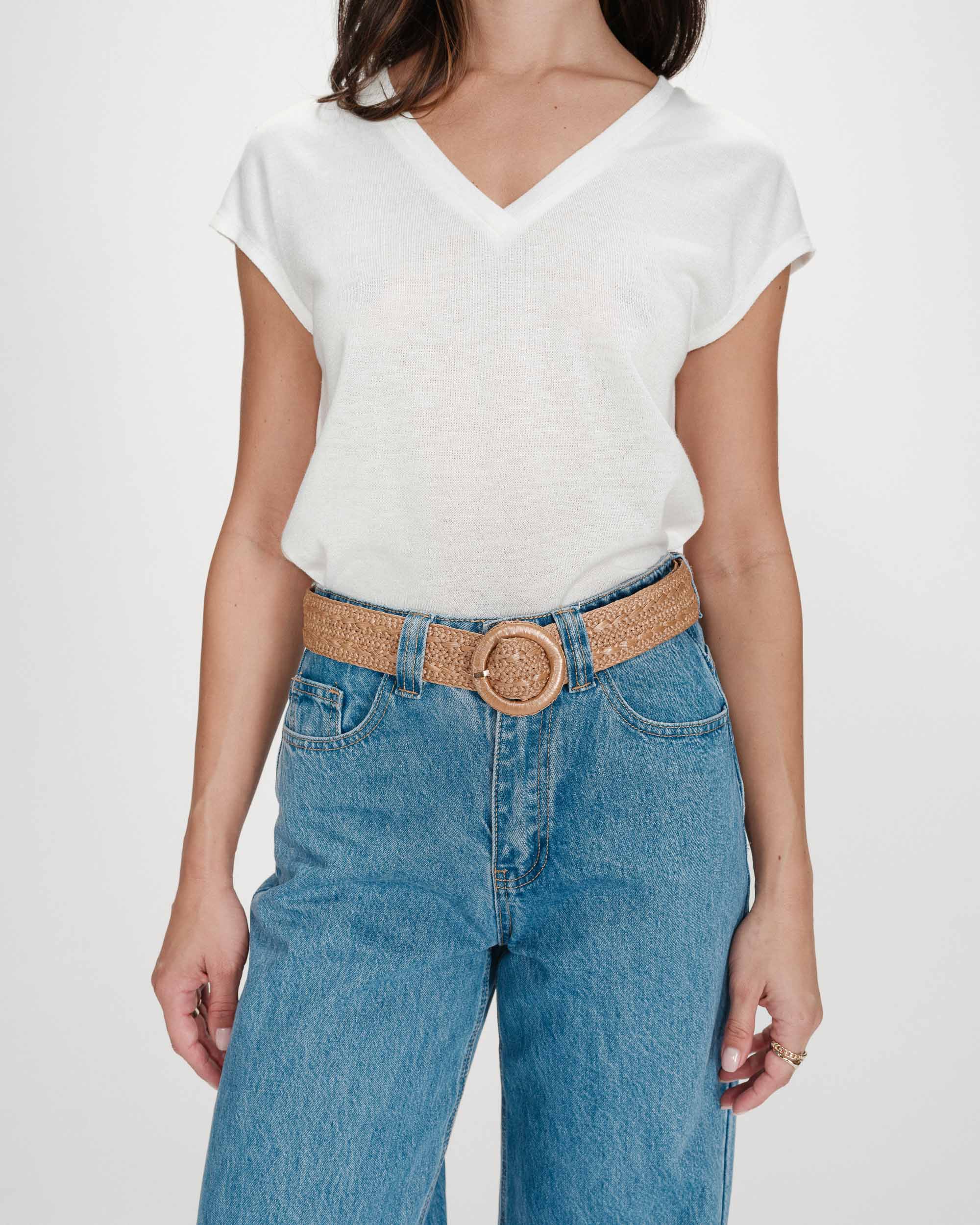 Ceinture tissée effet raphia boucle assortie camel Varelle