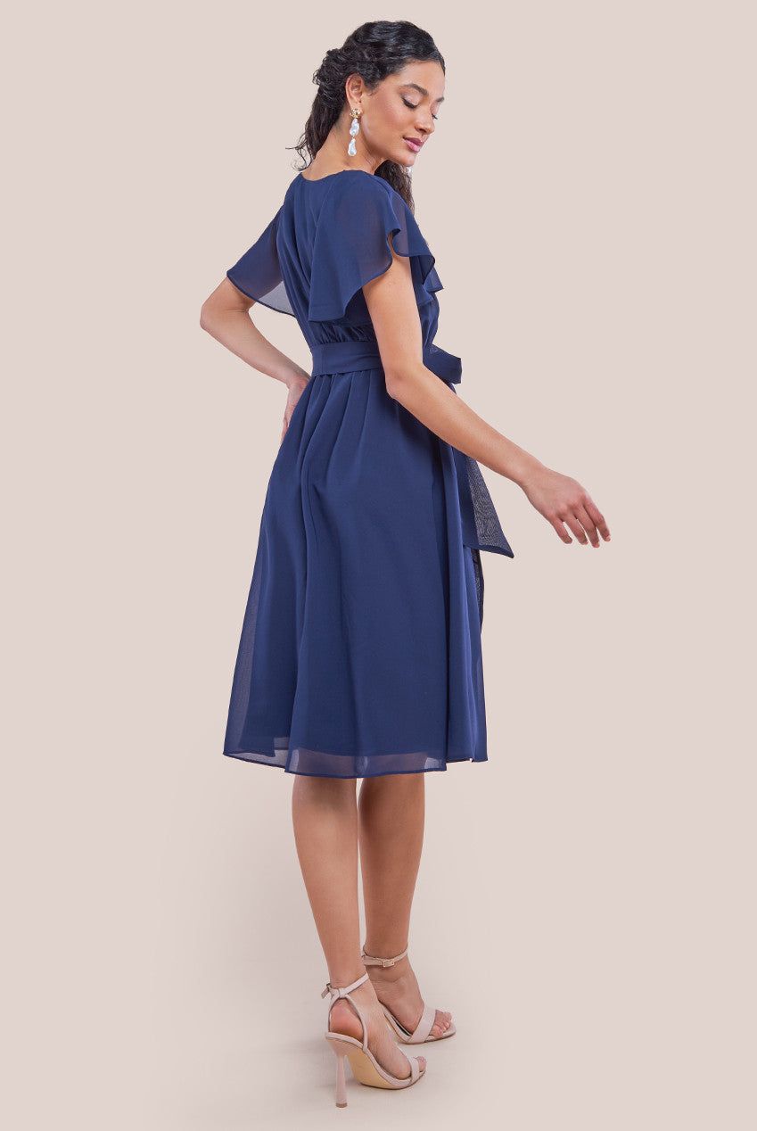 Goddiva Flutter Sleeve Chiffon Wrap Midi Dress