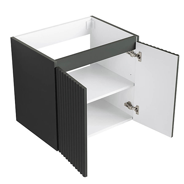 Meuble Prémonté sous vasque Gris 2 portes strié 60CM LINEA - bain-bain