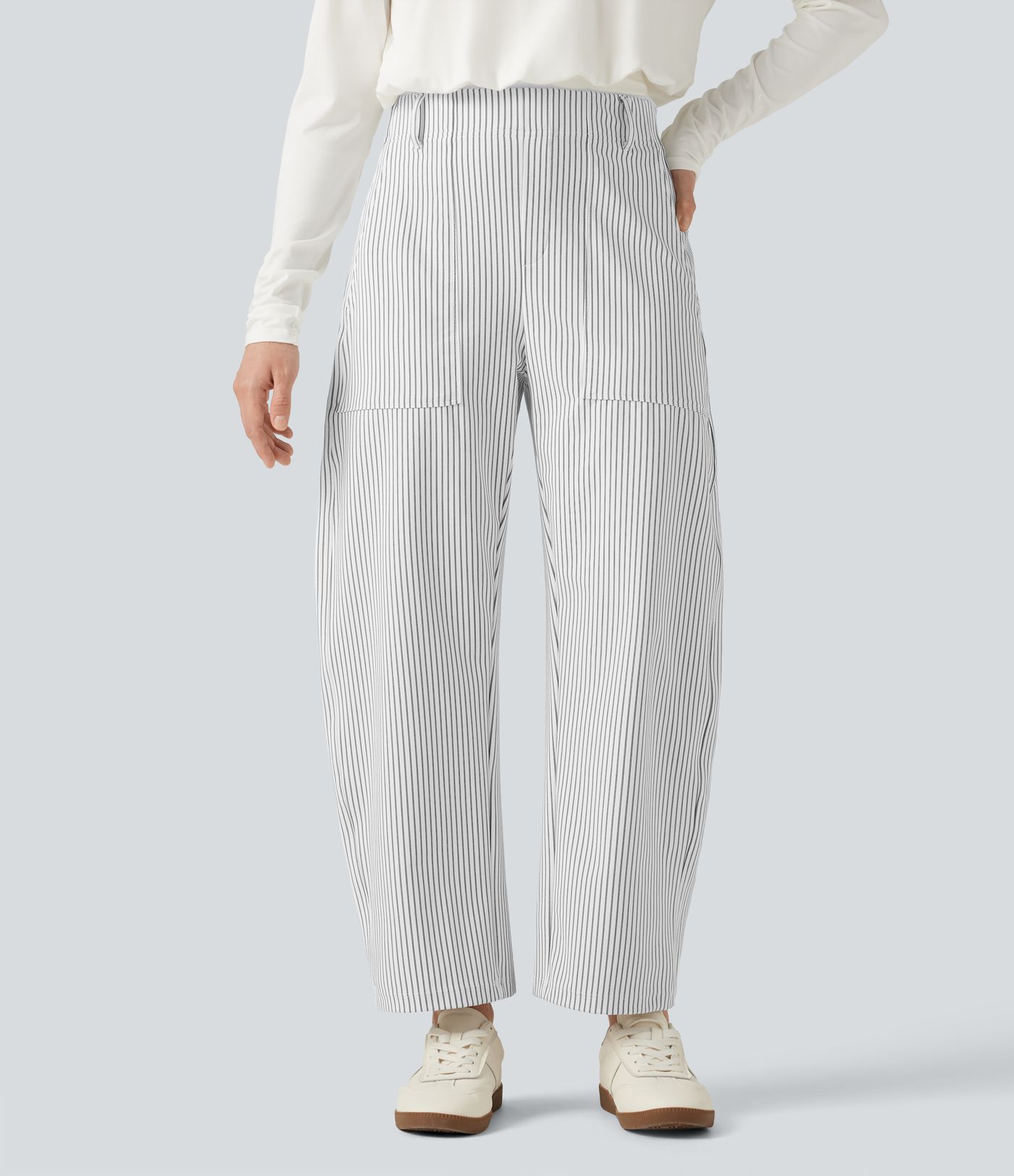 Pantalon coupe barrel taille haute à rayures avec poches