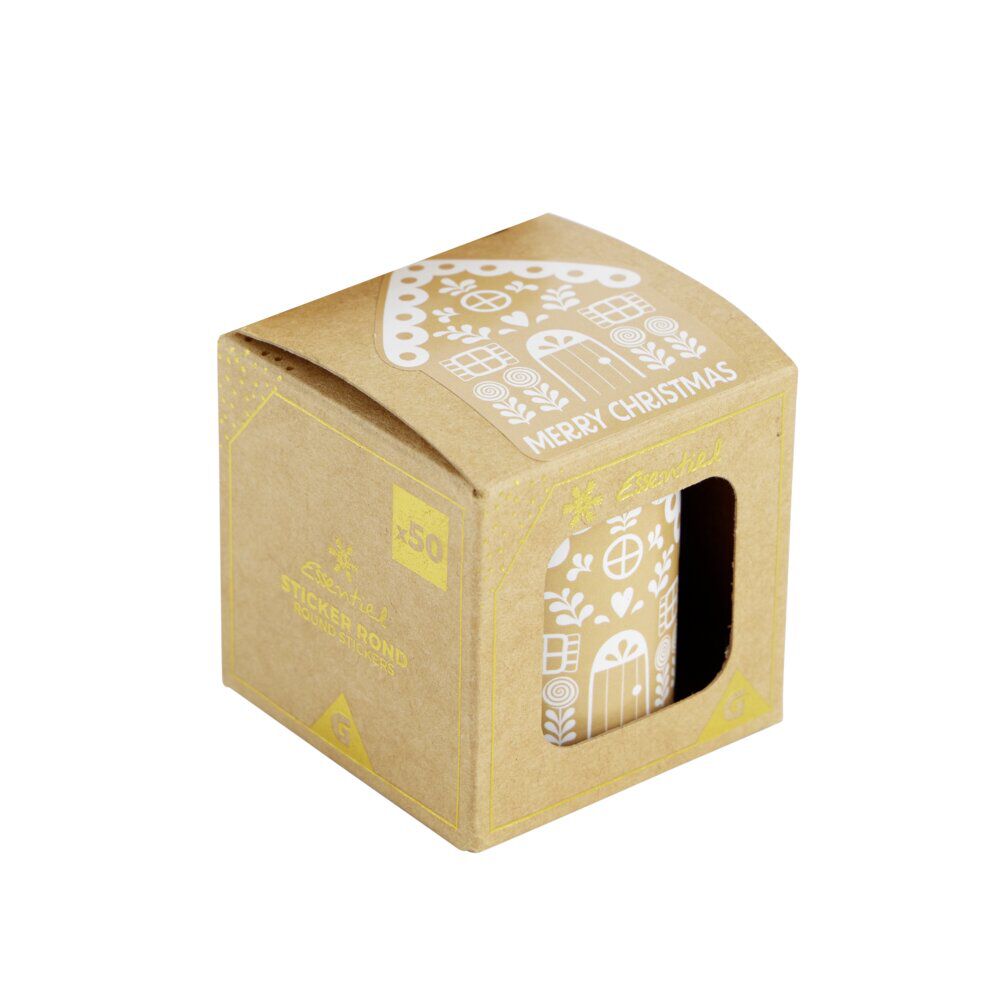 étiquette autocollante No&euml;l x50 marron et blanche thème nature 5x5cm