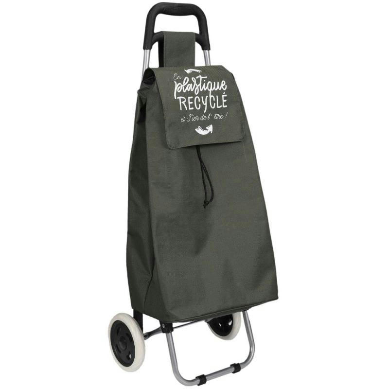 - Chariot shopping en plastique recyclé 2 roues kiwi