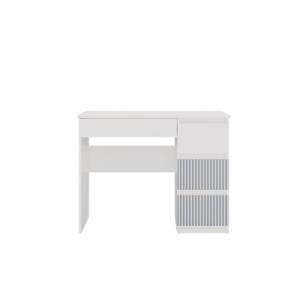 Bureau droite avec 4 tirois, 51 cm, x 98 cm, x 76 cm, Blanc / Bleu