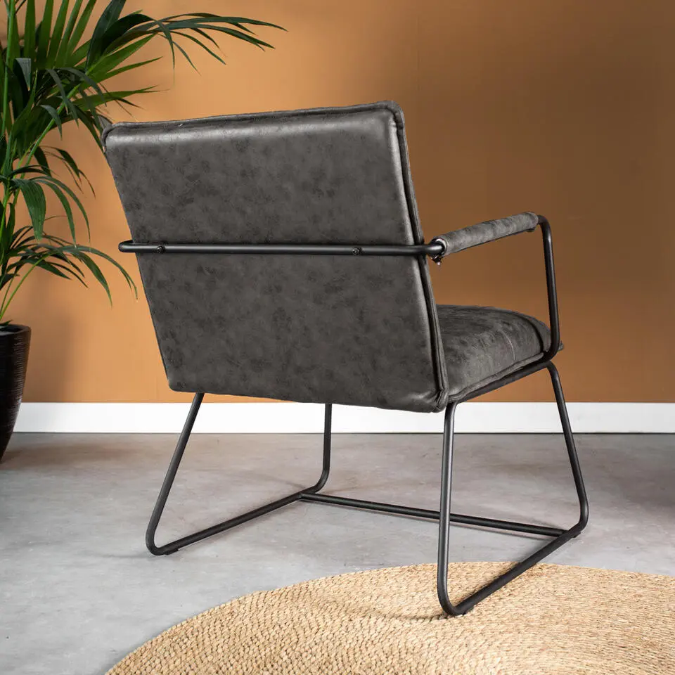 Industri?le fauteuil Hailey antraciet ecoleder - Leder - Grijs