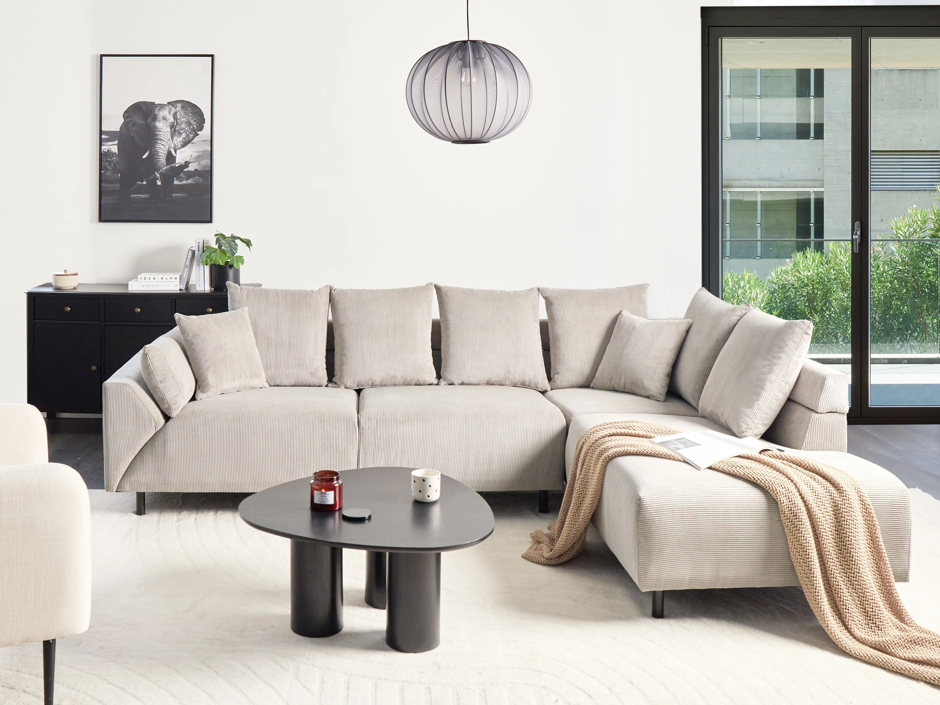 Corner Sofa 4 Seater LUNNER Corduroy Beige Left Hand