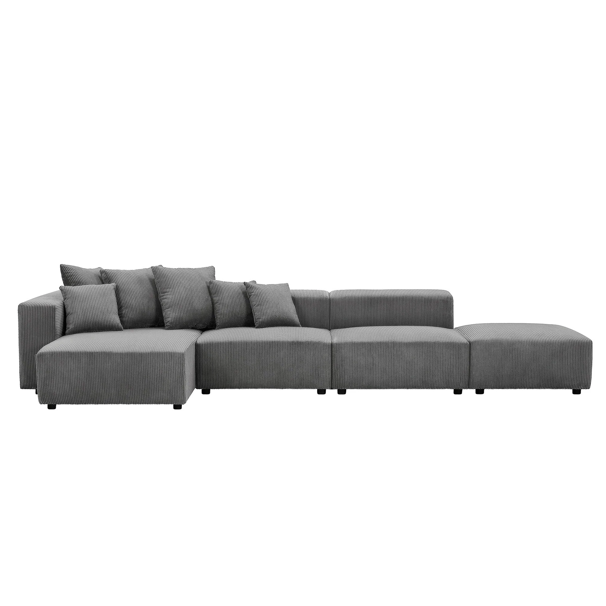Grey 155.11'' L-Shaped 4-Seat Modular Sectional Sofa with 4 Decorative Cushions, Ideal for Cozy Living Areas