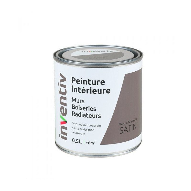 Peinture pour mur boiserie radiateur Marron Taupe n°3 satiné 0,5 L INVENTIV