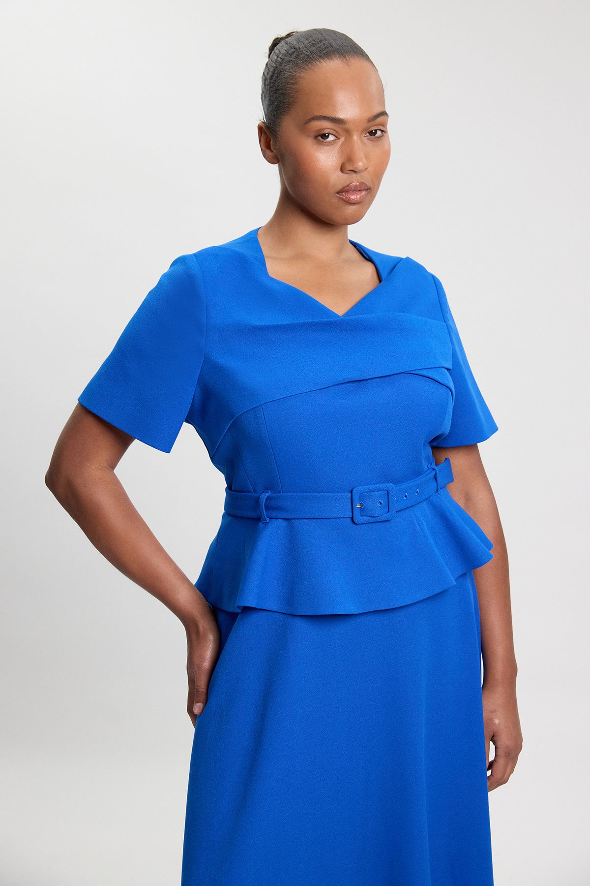 KarenMillen Plus Size Structured Tailored Belted Midi Dress