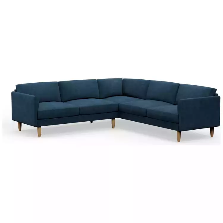 Hutch Velvet Curve Arm 7 Seater Corner Sofa - Ink Blue