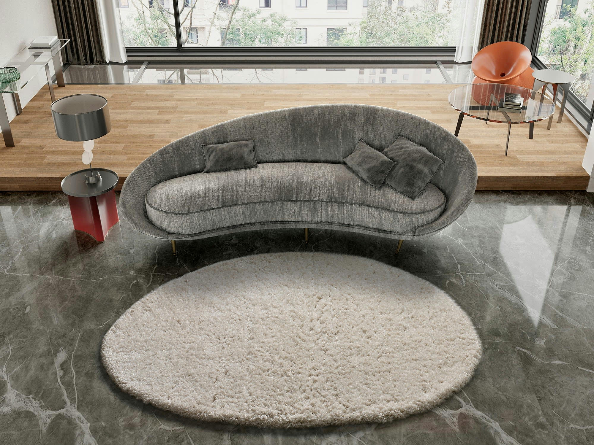 LYNN - Tapis shaggy avec forme organique en blanc, 200X290 cm