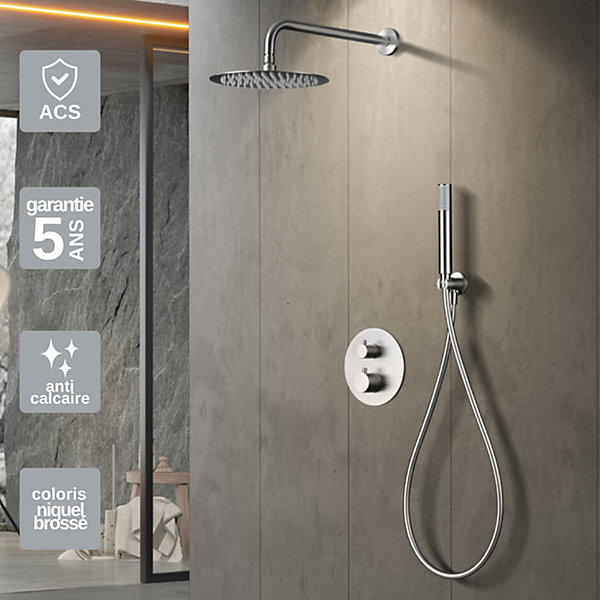 Colonne de Douche Encastrée ThermostatiqueAnti-Calcaire en Niquel Brossé IMEX MONZA GTM039/NQ