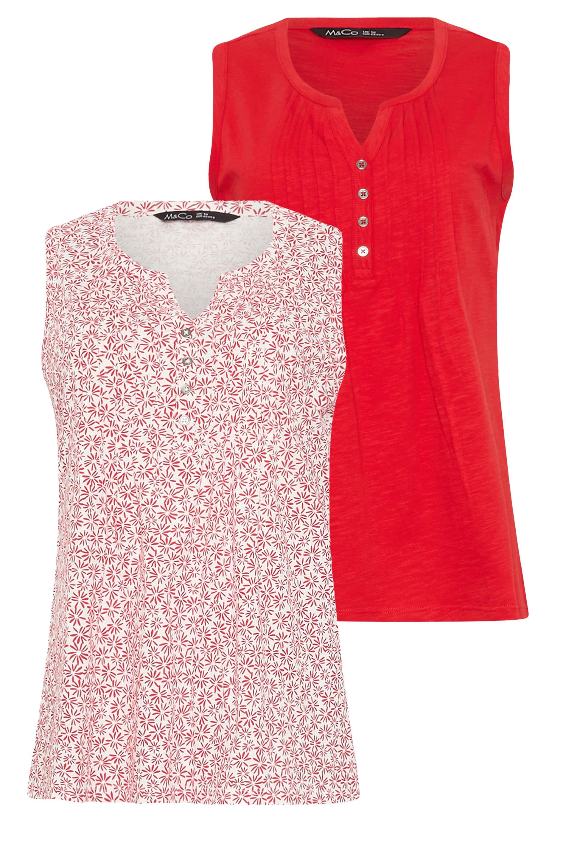 M&Co 2 Pack Printed Sleeveless Henley Tops