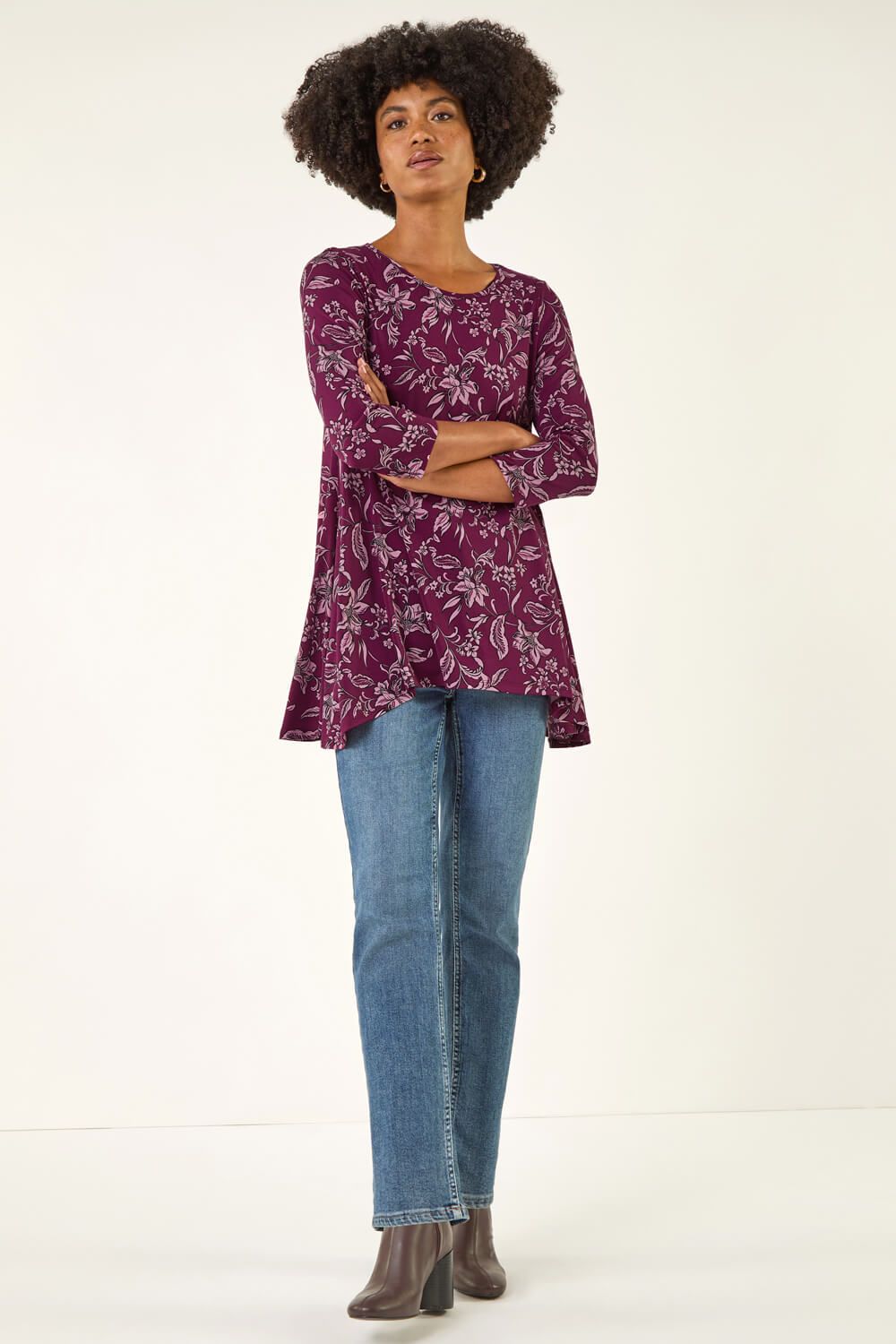 Roman Floral Hanky Hem Tunic Top