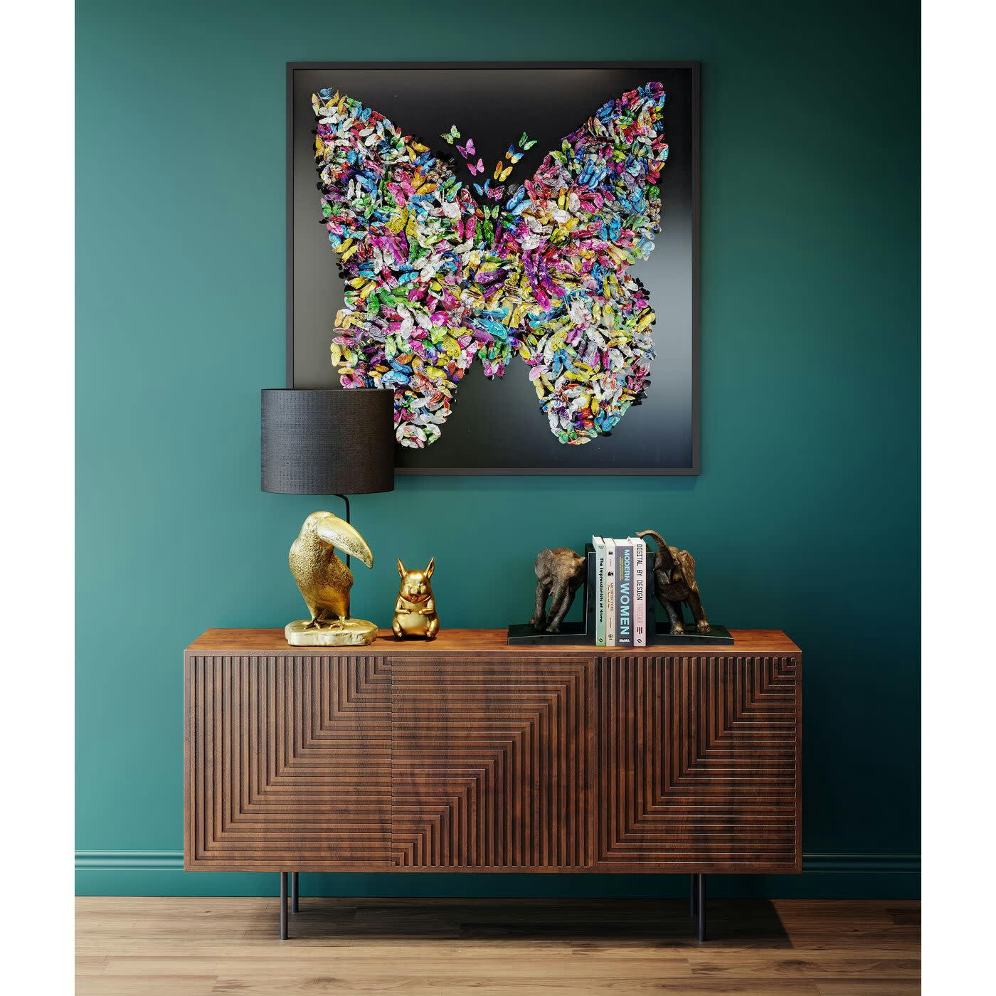 - Tableau noir papillons multicolores en relief 120x120