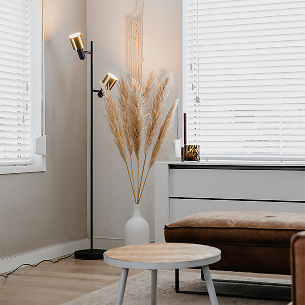 Lampadaire design noir avec or 2 lumières - Stijn
