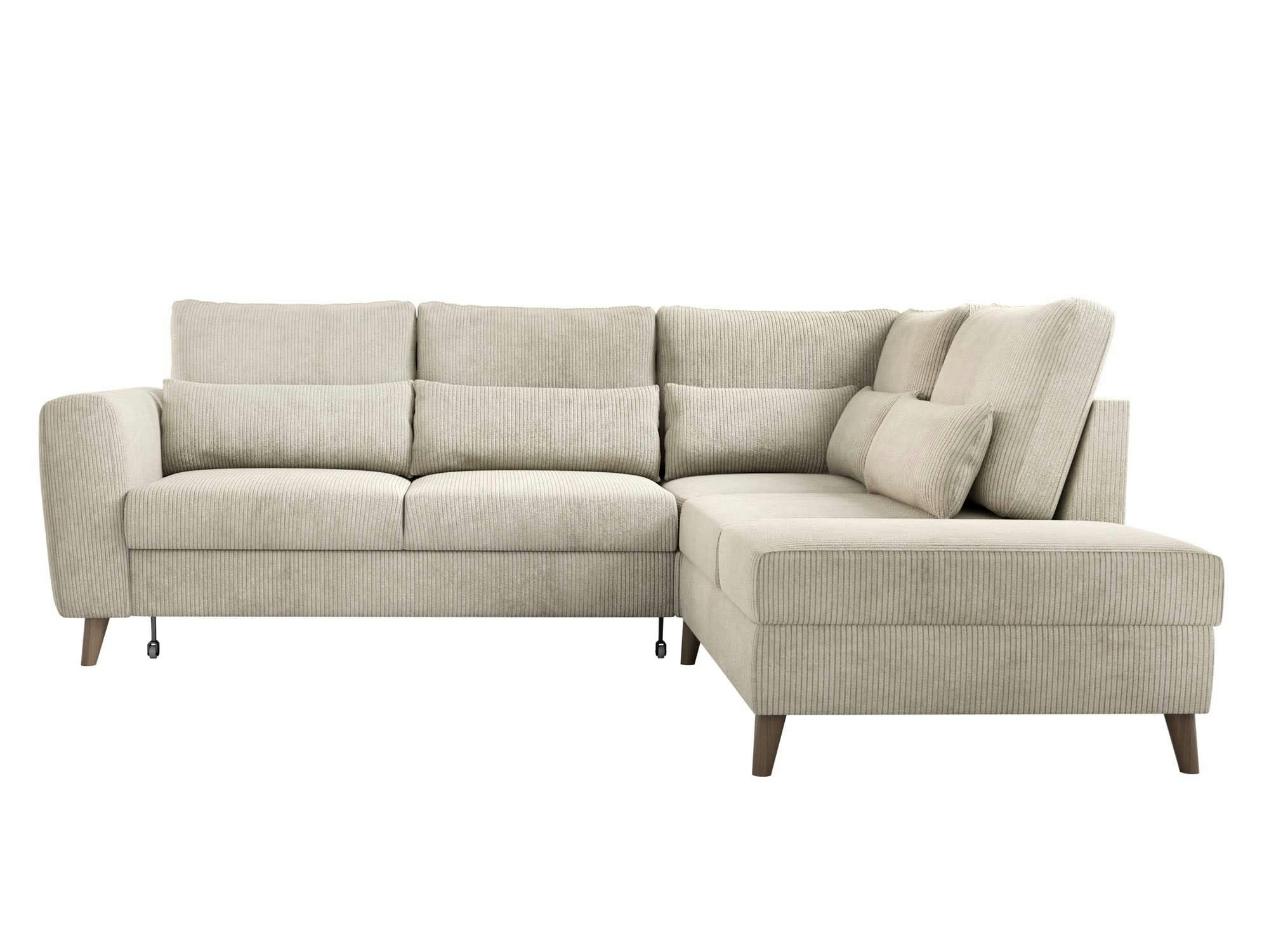 AUBEPINE - Canapé d'angle réversible convertible 5 places en velours côtelé beige